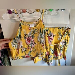 Floral Yellow Smocked Top & short set